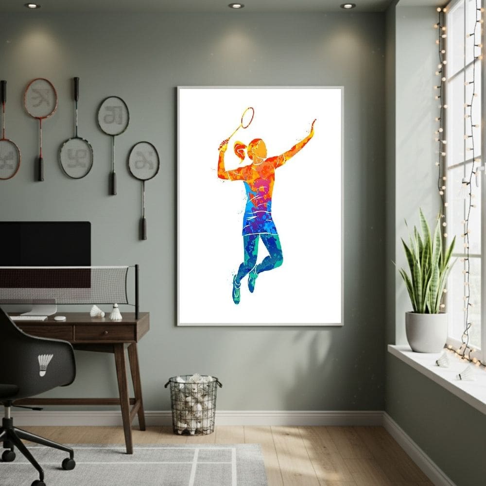 Quadro Decorativo Badminton 70x50cm Mold Branca