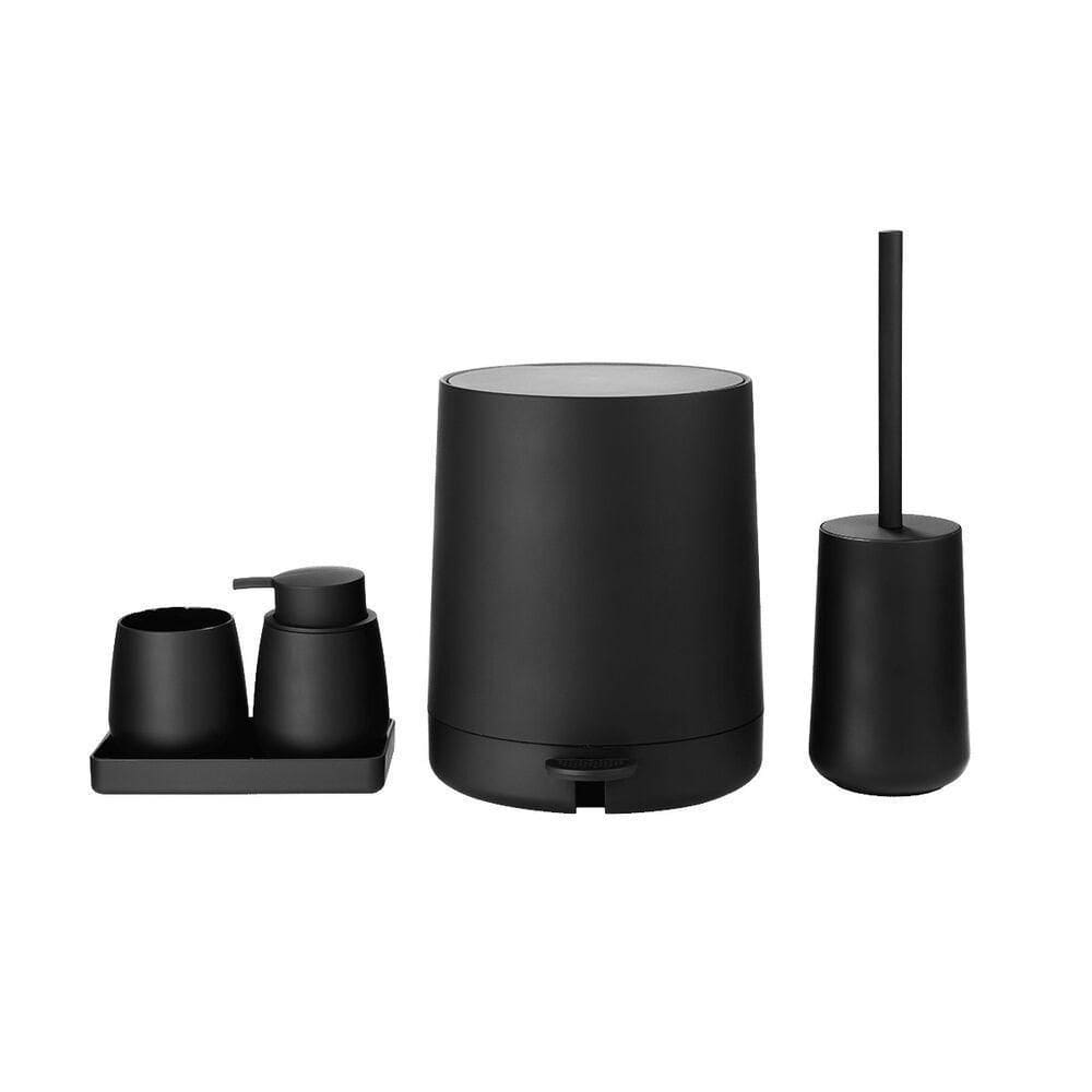 Conjunto Para Banheiro 5 Peças Preto Mood - Escova Sanitária, Lixeira, Porta-escova, Dispenser E Bandeja