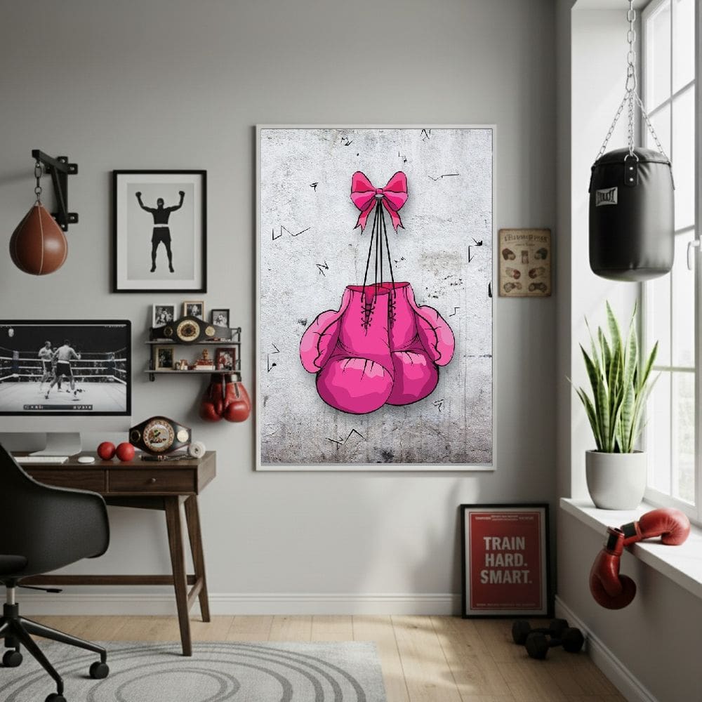 Quadro Decorativo Luvas De Boxe Rosas-70x50cm Mold Branca