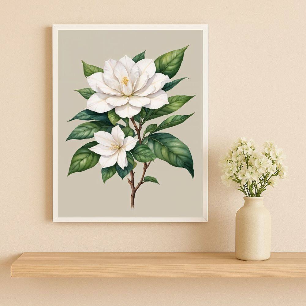 Quadro Flores Gardênia 45x34cm Mold Preta