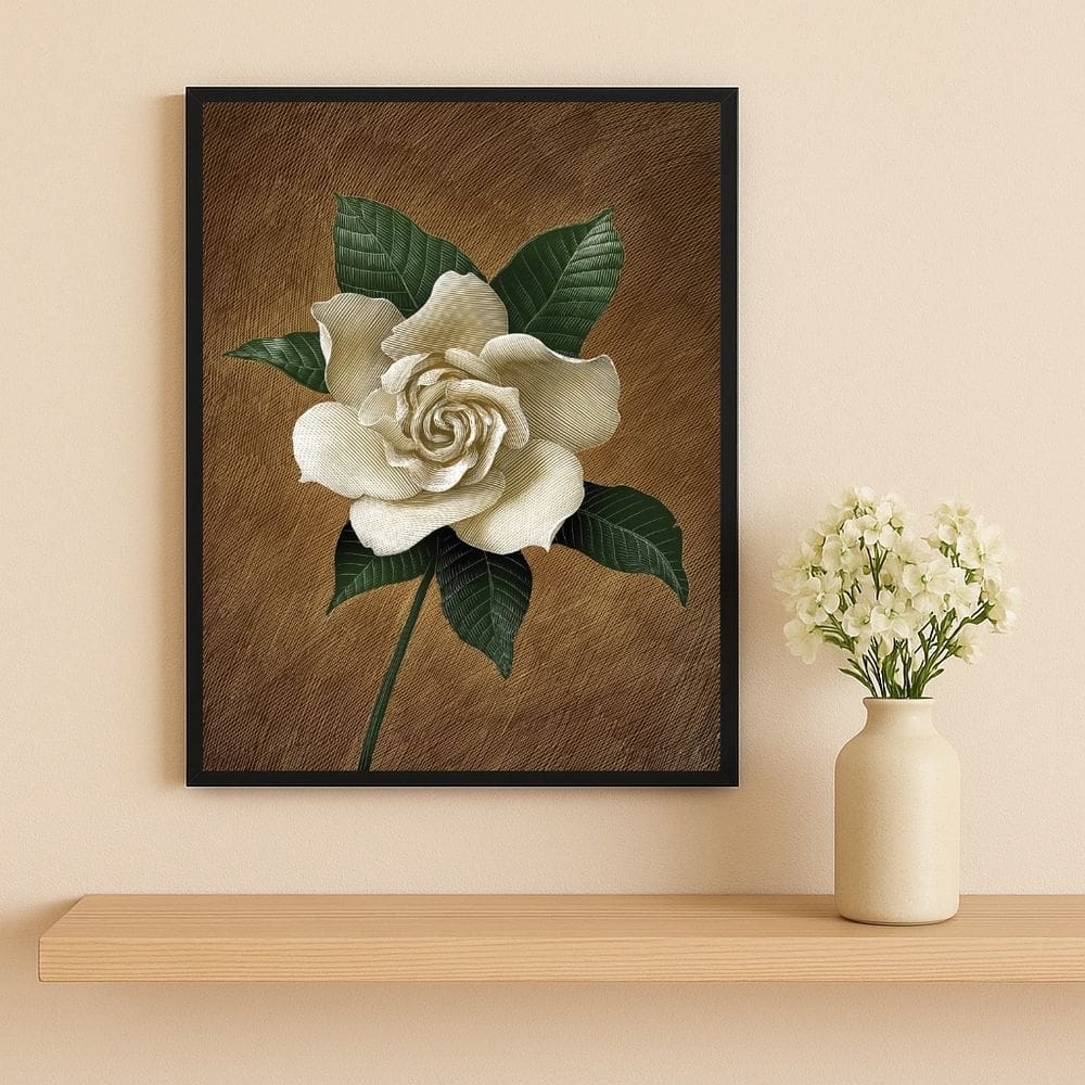 Quadro Flor Gardênia 33x24cm Mold Branca