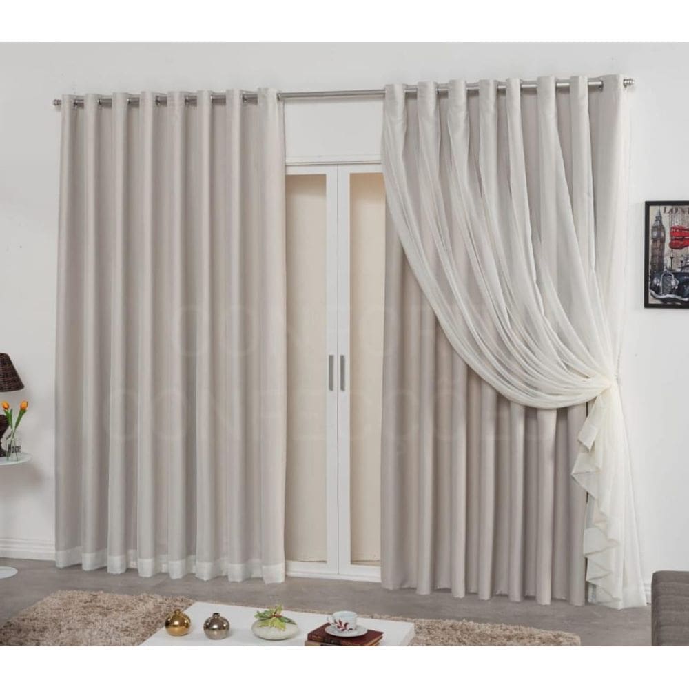 Cortina Blecaute Tecido 3,00X2,70 Com Voil Palha