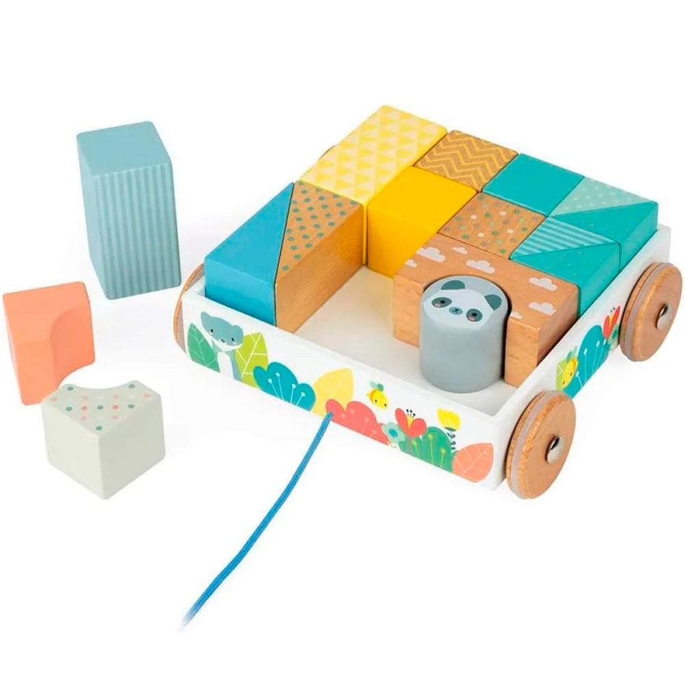 Brinquedo De Puxar Carrinho de Madeira com Blocos Educativos Pure - Janod