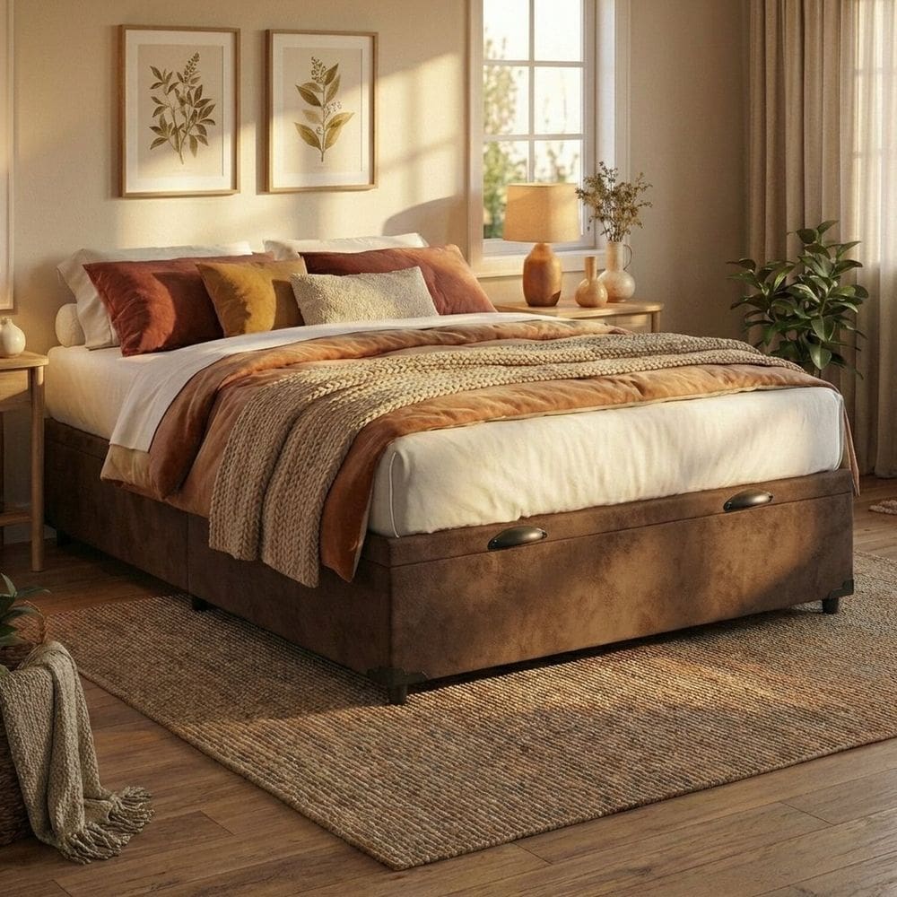 Cama Box C/bau Casal 1,38 Suede Marrom Marrom