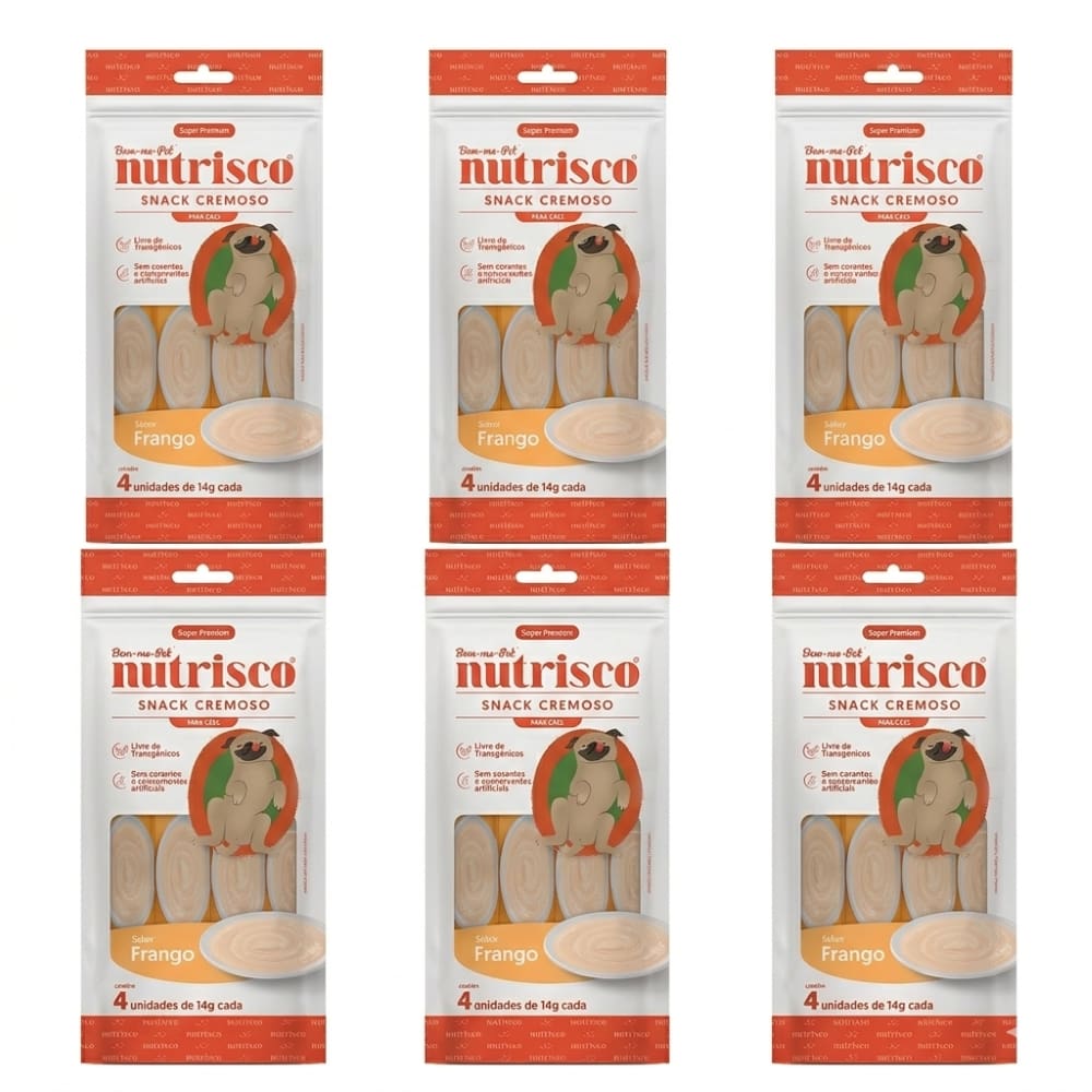 Kit Petisco Cães Snack Cremoso Nutrisco Frango 56g C/6 Unidades