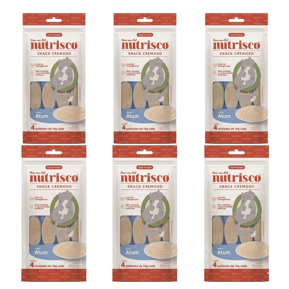 Kit Petisco para Gatos Snack Cremoso Nutrisco Sabor Atum 56g C/6 Unidades