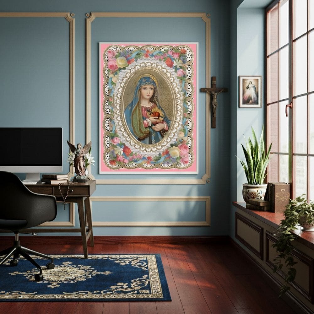 Quadro Estilo Pintura do Imaculado Coração de Maria -70x50cm