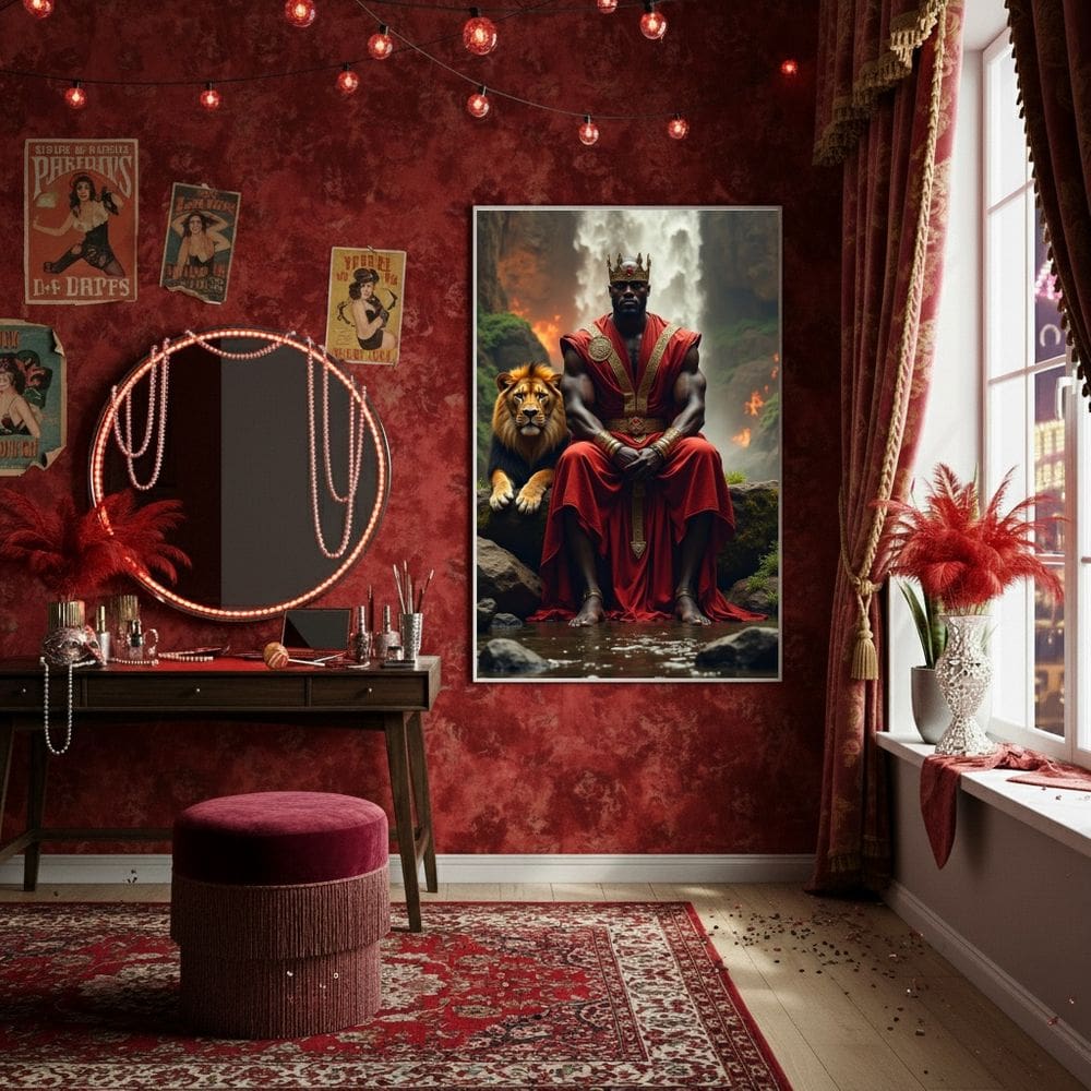 Quadro Decorativo Xangô Com Leão  - 70x50cm