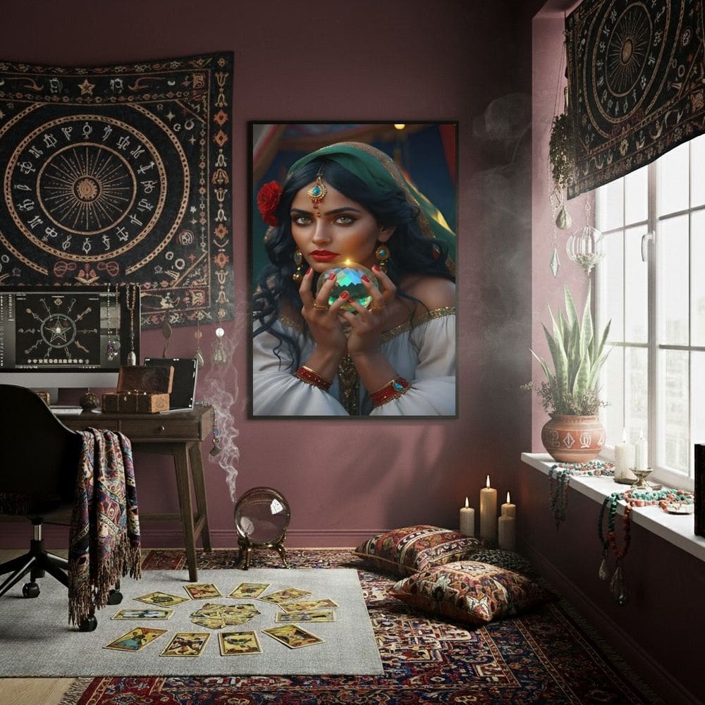 Quadro Cigana Com Bola de Cristal  - 70x50cm