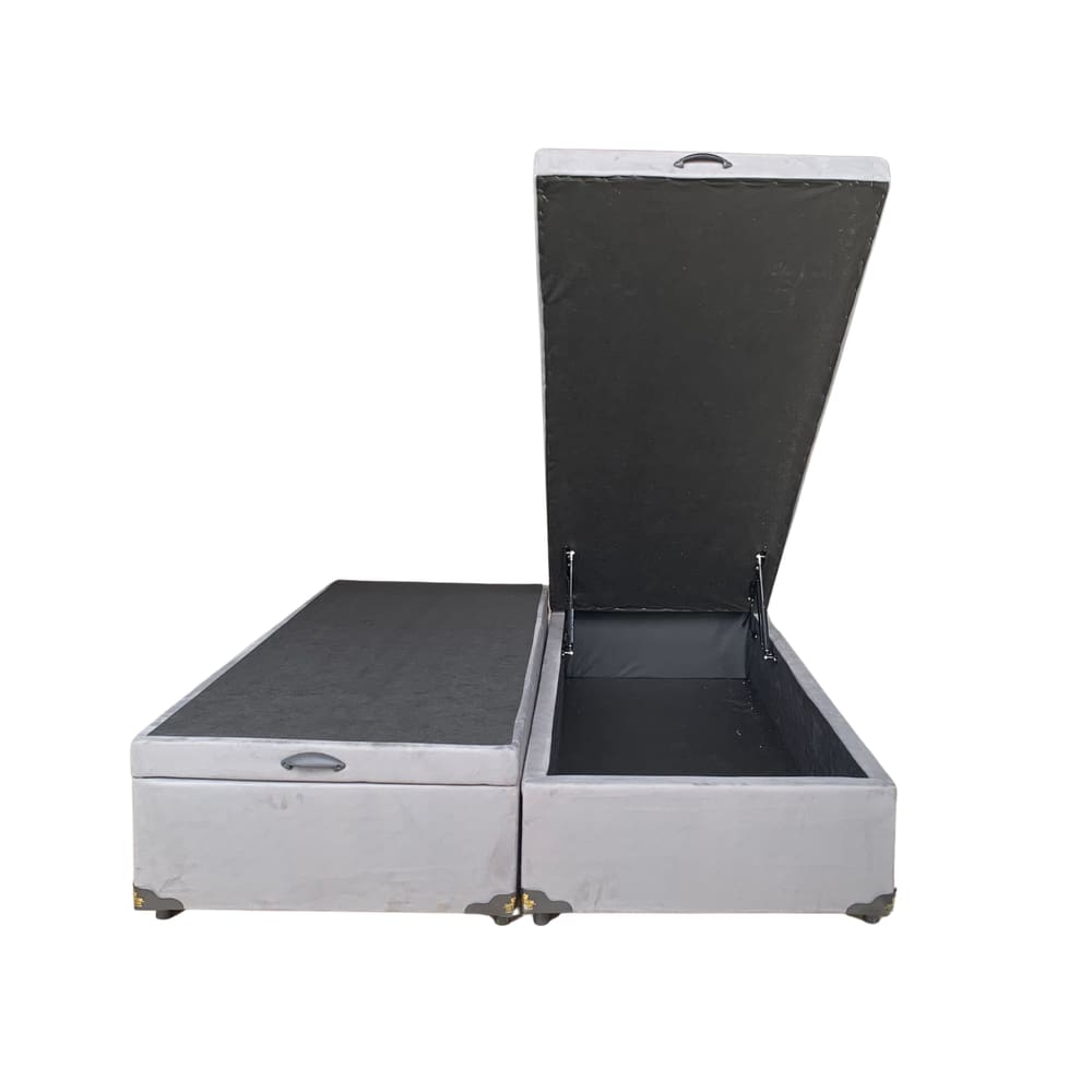 Cama Box Baú Queen Bipartido Suede Cinza Com Pistão A Gás - Imperium do Sono