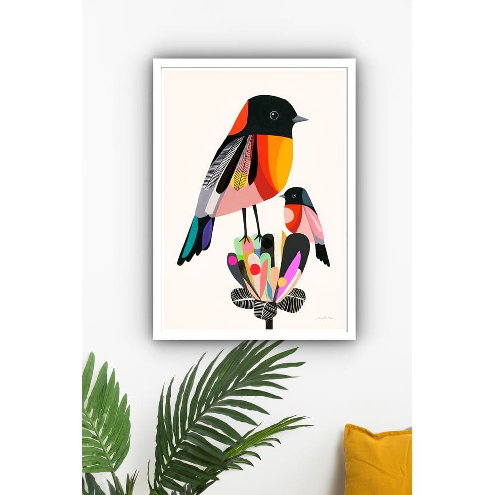 Quadro Decorativo Arte Pássaros Flor Coloridos  - 70x50cm