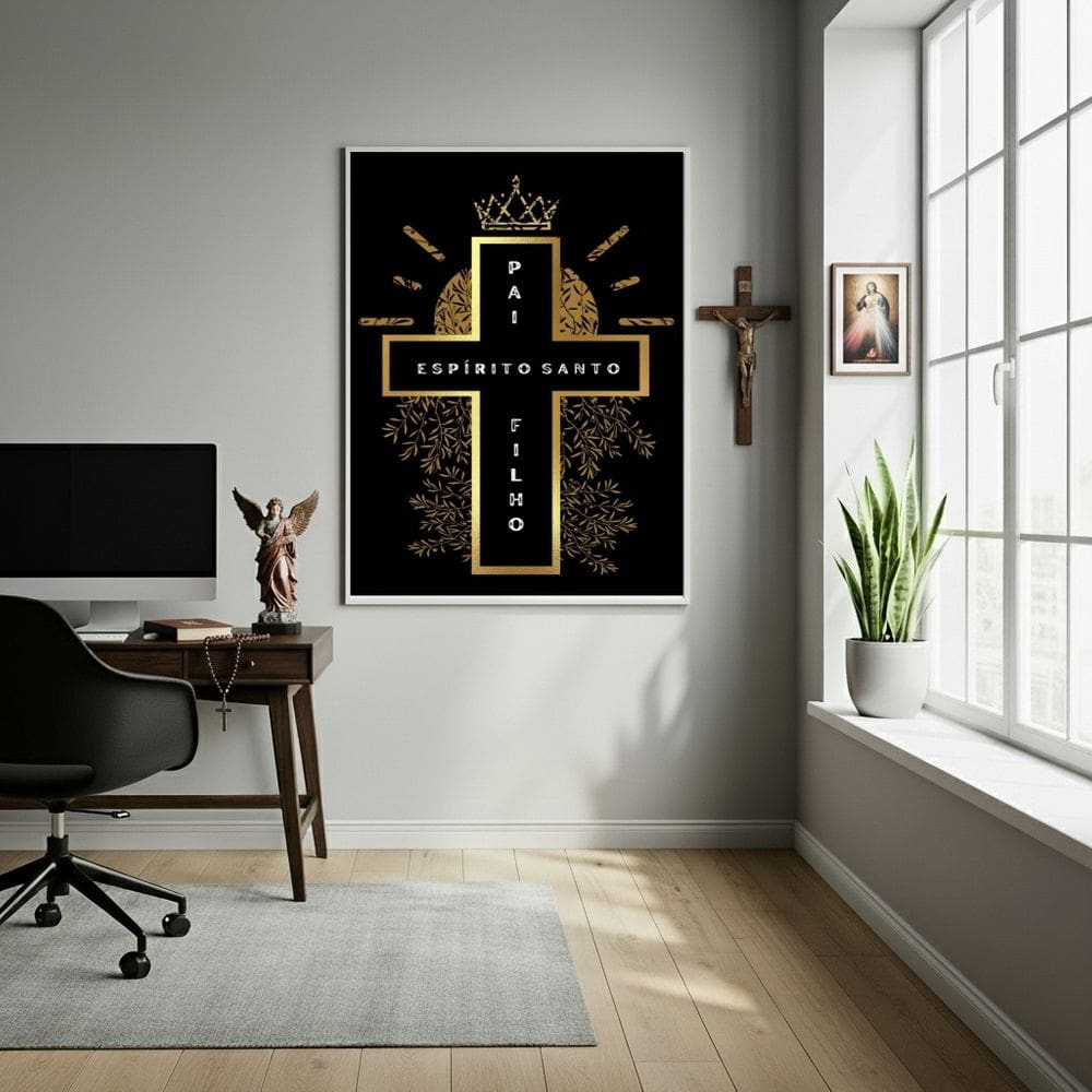 Quadro Decorativo Cruz Santíssima Trindade  - 70x50cm