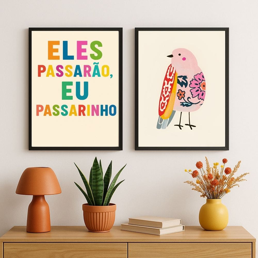 Kit 2 Quadros Eles Passarão Eu Passarinho 33x24cm - com vidro