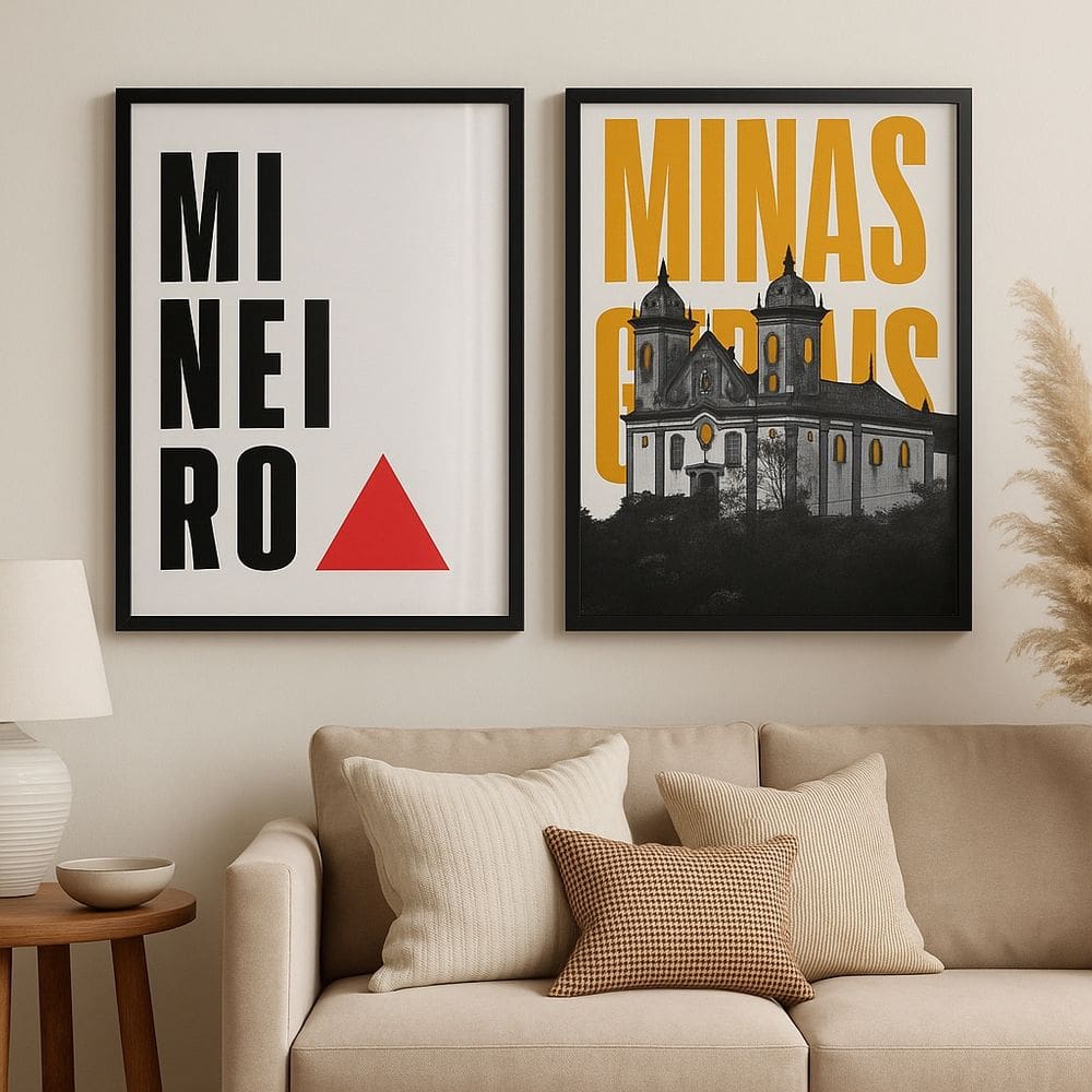 Kit 2 Quadros Minas Gerais Mineiro Barroco 45x34cm - com vidro