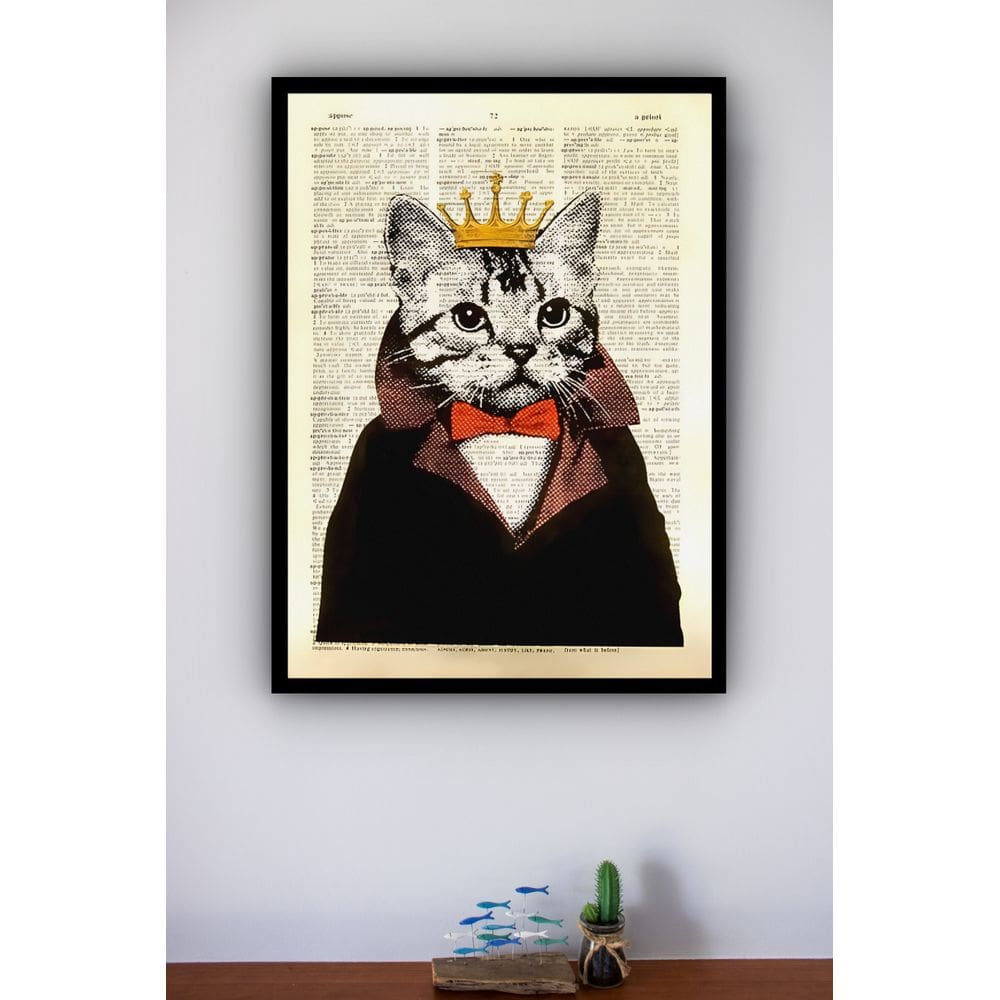 Quadro Decorativo Gato Rei Vintage  - 70x50cm