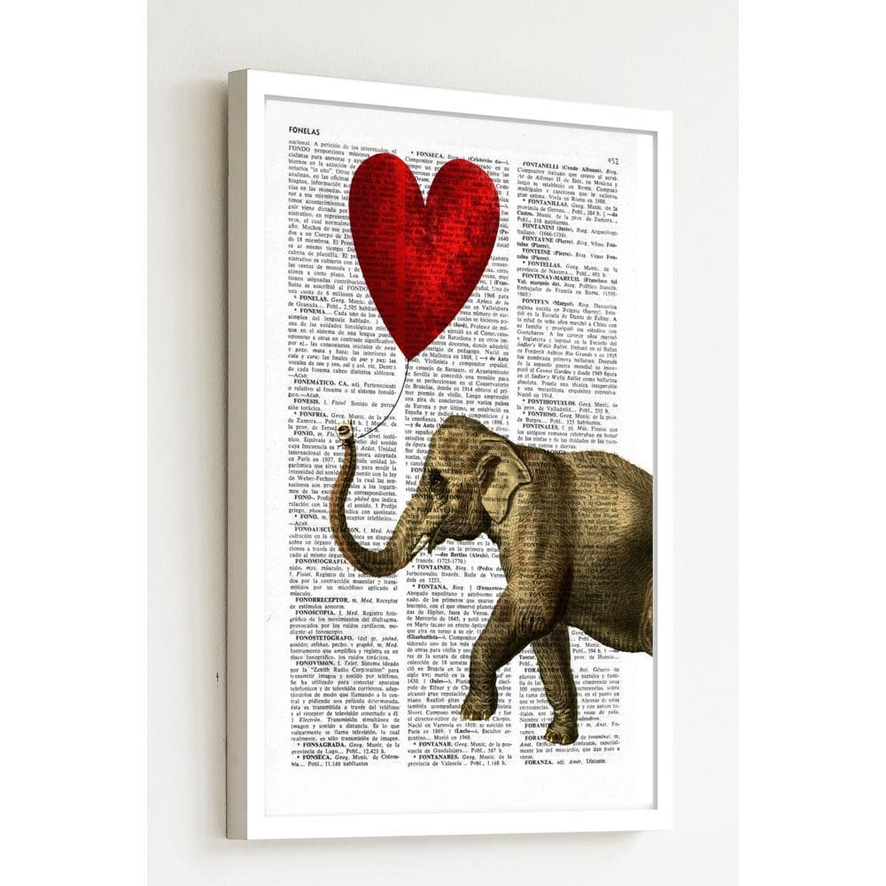Quadro Decorativo Elefante Balão de Coração - 70x50cm