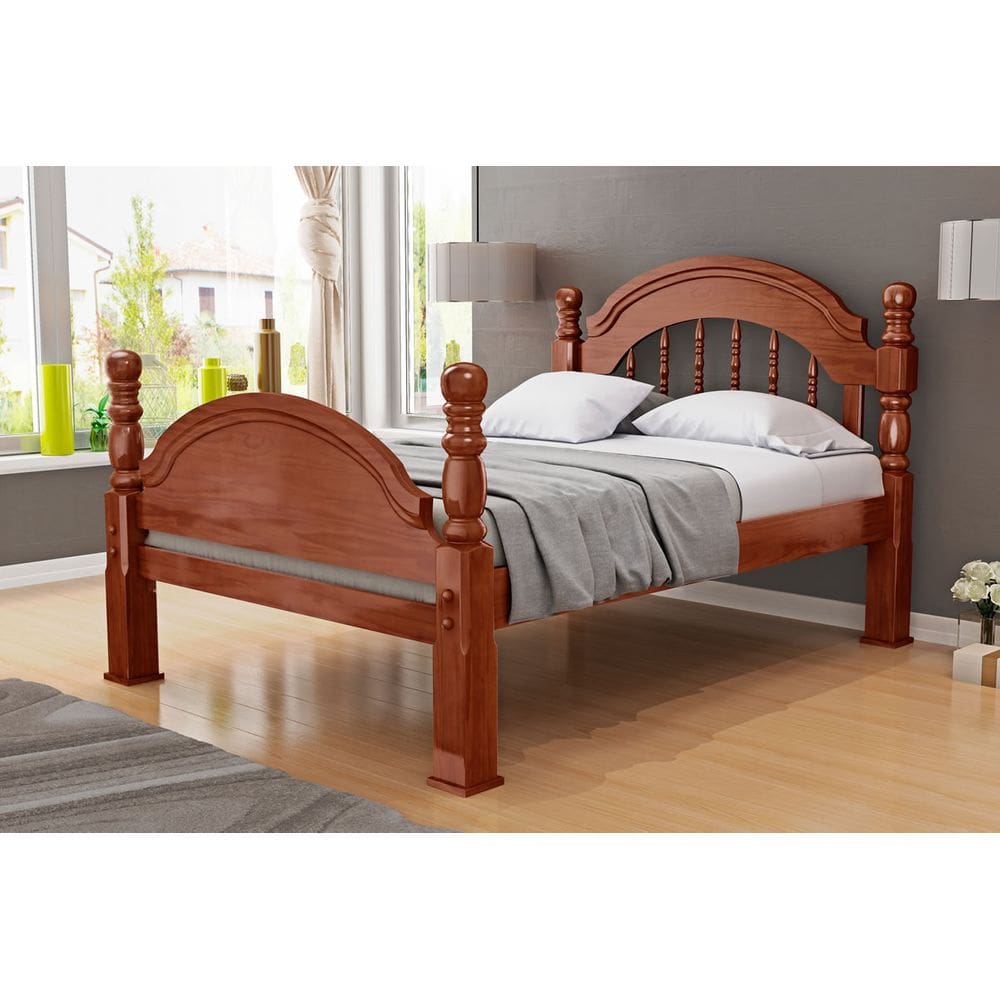 Cama De Casal Eliane Pezeira Alta De Madeira Maciça Pinus