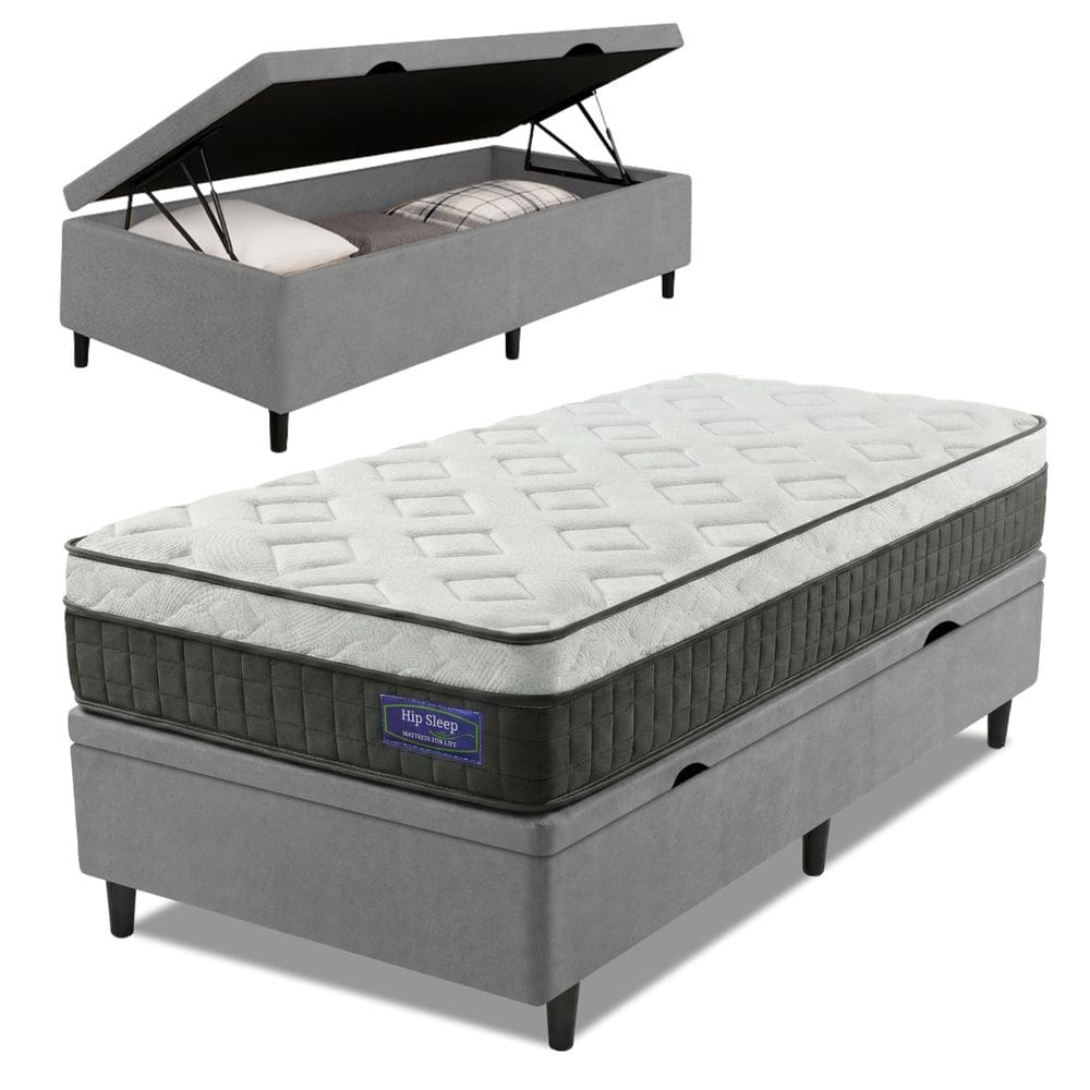 Cama Box Baú Colchão Solteiro Molas Ensacadas Euro In Atlantic 88x188x69cm