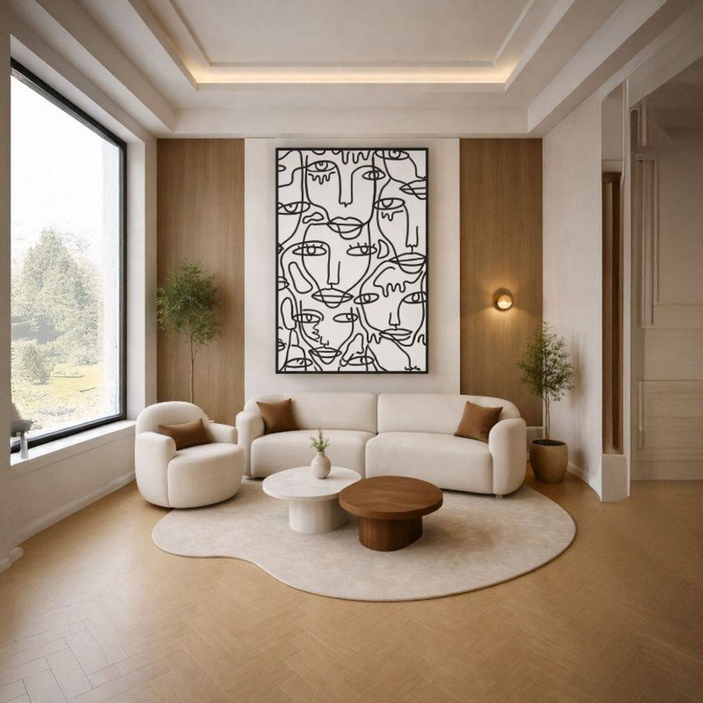 Quadro Canvas Line Art Rostos P&B 90x60cm Mold Branca