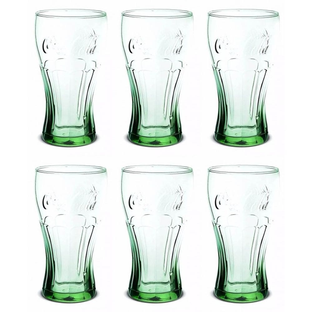 Copo Contour Coca Cola Vidro Jogo 6 Unidades 470Ml Verde