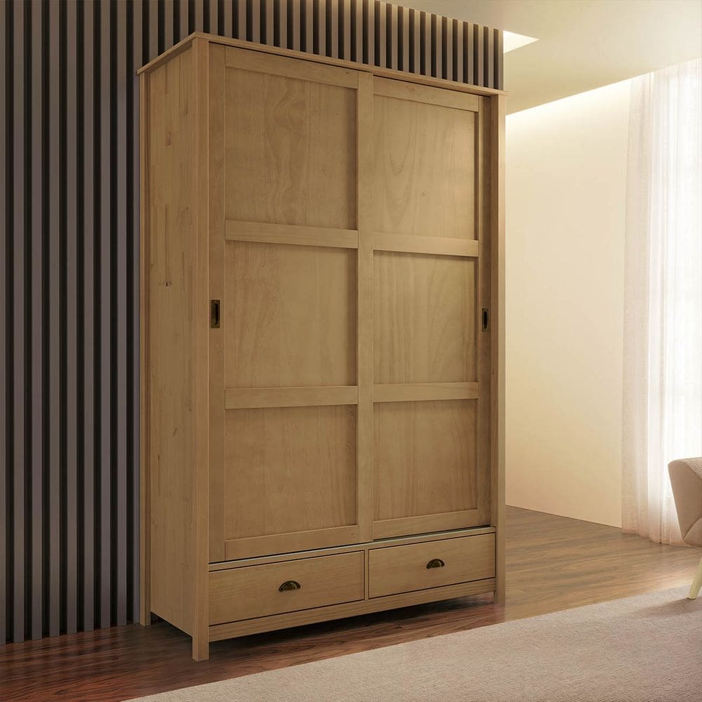 Guarda-Roupa Topázio 2 Portas de Correr Madeira Pinus Freijó - Finestra