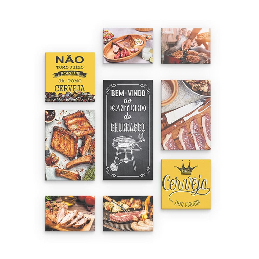 Kit Conjunto 9 Quadros Para Cantinho Dochurrasco