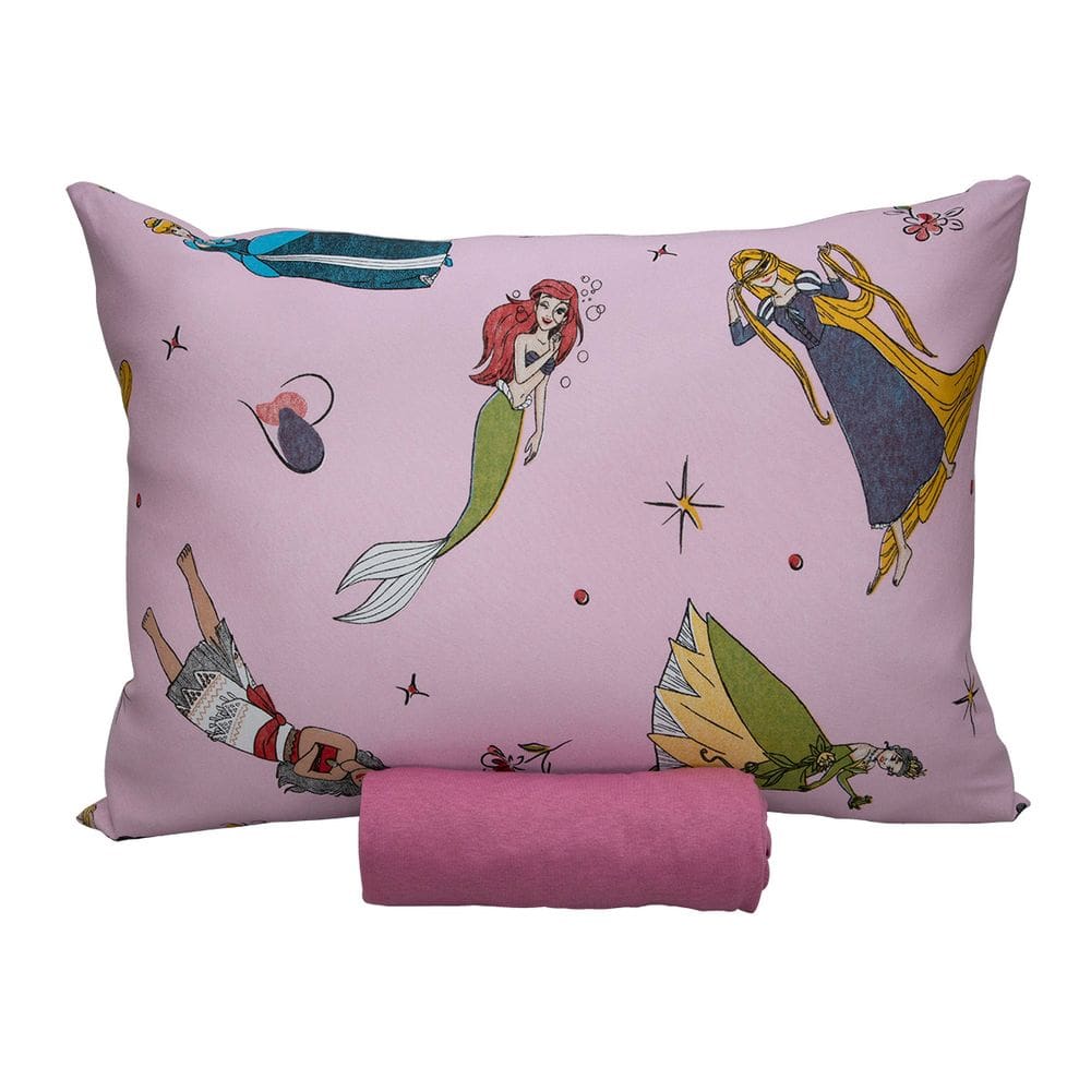 Jogo de Cama Portallar Solteiro Malha 100% Algodão Disney Princesas Brilhantes 2 Pçs Rosa
