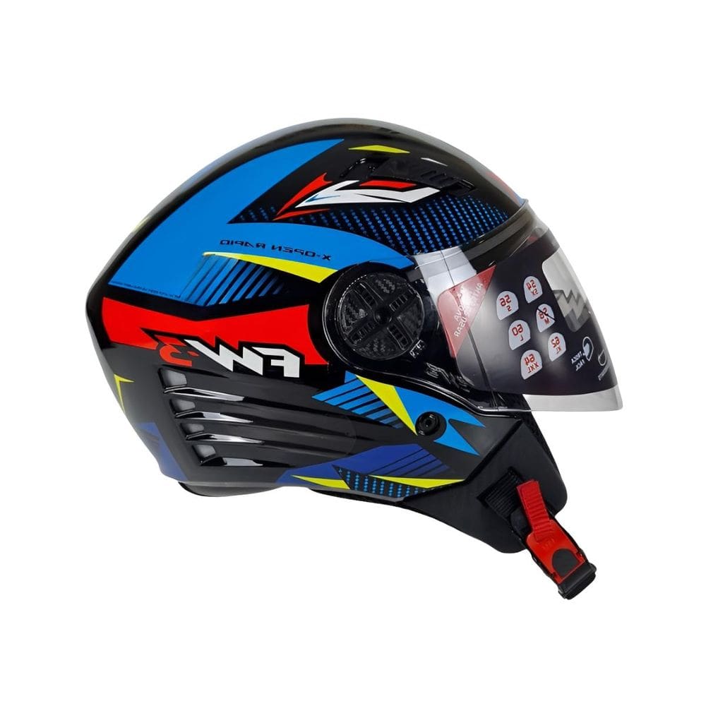 Capacete Fw3 X Open Rapid Aberto Azul Fosco E Amarelo