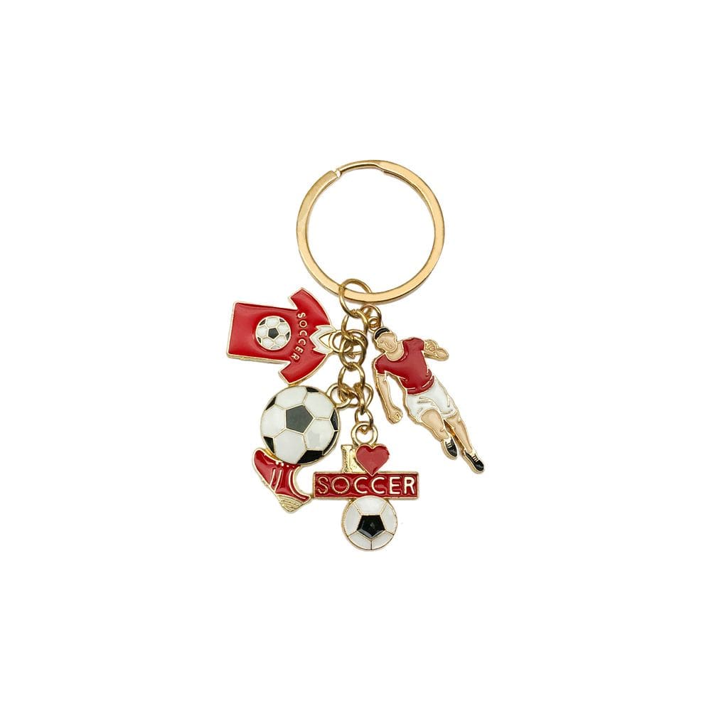 Chaveiro de futebol com pingentes de camisa, bola e sapato