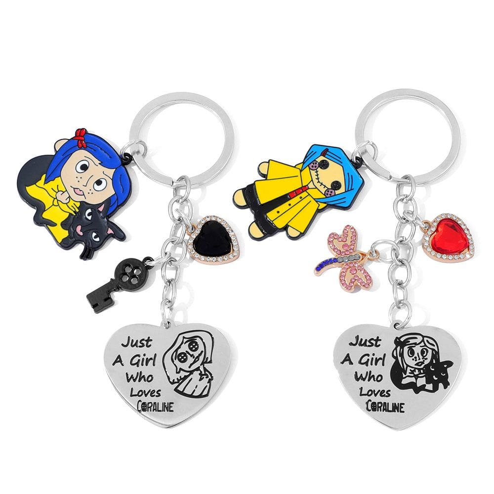 Chaveiro Coraline Cute Chaveiro com Personagem e Etiqueta de Coração