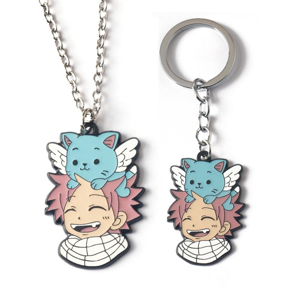 Conjunto de chaveiros e colares Fairy Tail Natsu & Happy Fans