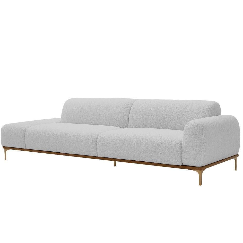 Sofá Living Unne 3 Lugares 210cm Terminal Direito Bouclé Cinza Claro - Nexta Casa Cor Cinza