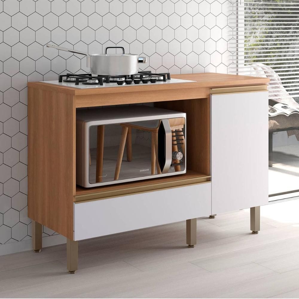 Balcão Macadâmia 1200mm P/Cooktop 5 Bocas Freijó/Branco