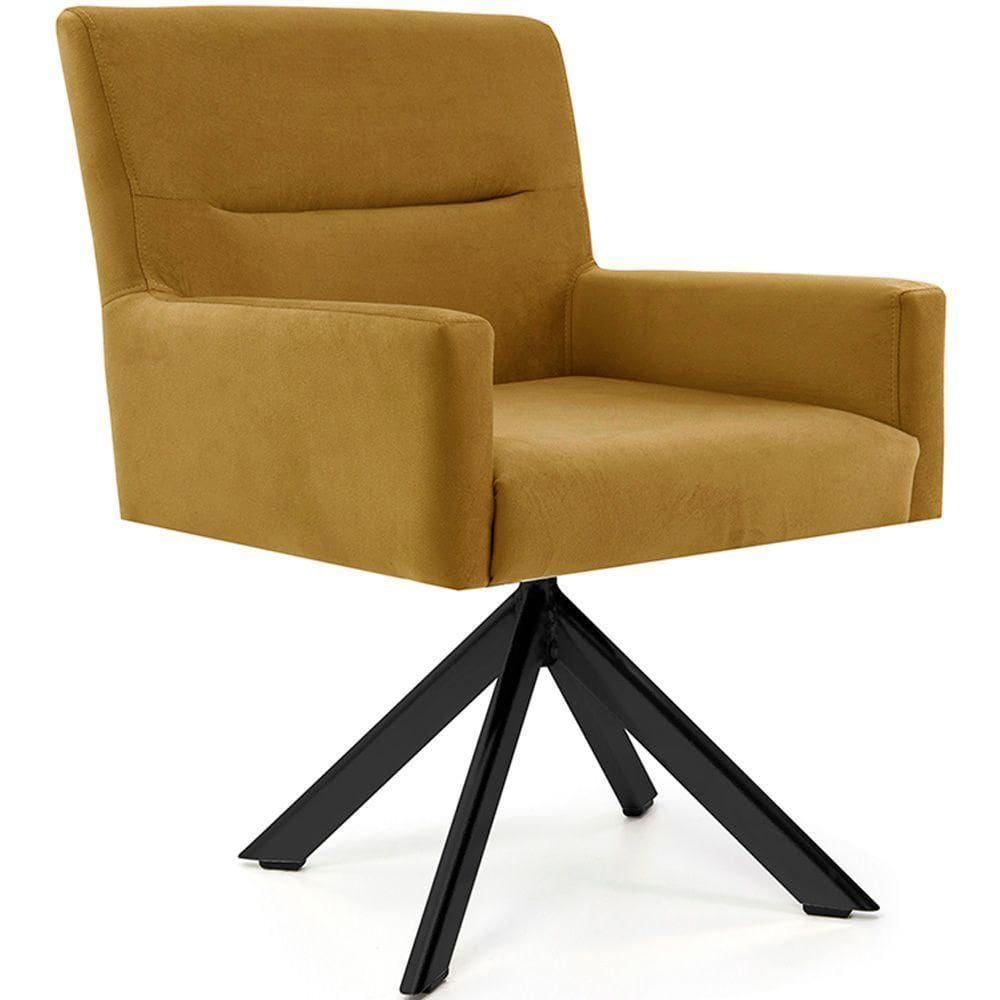 Cadeira Para Sala Angel Giratória Eiffel Preto Veludo Mostarda - Nexta Casa