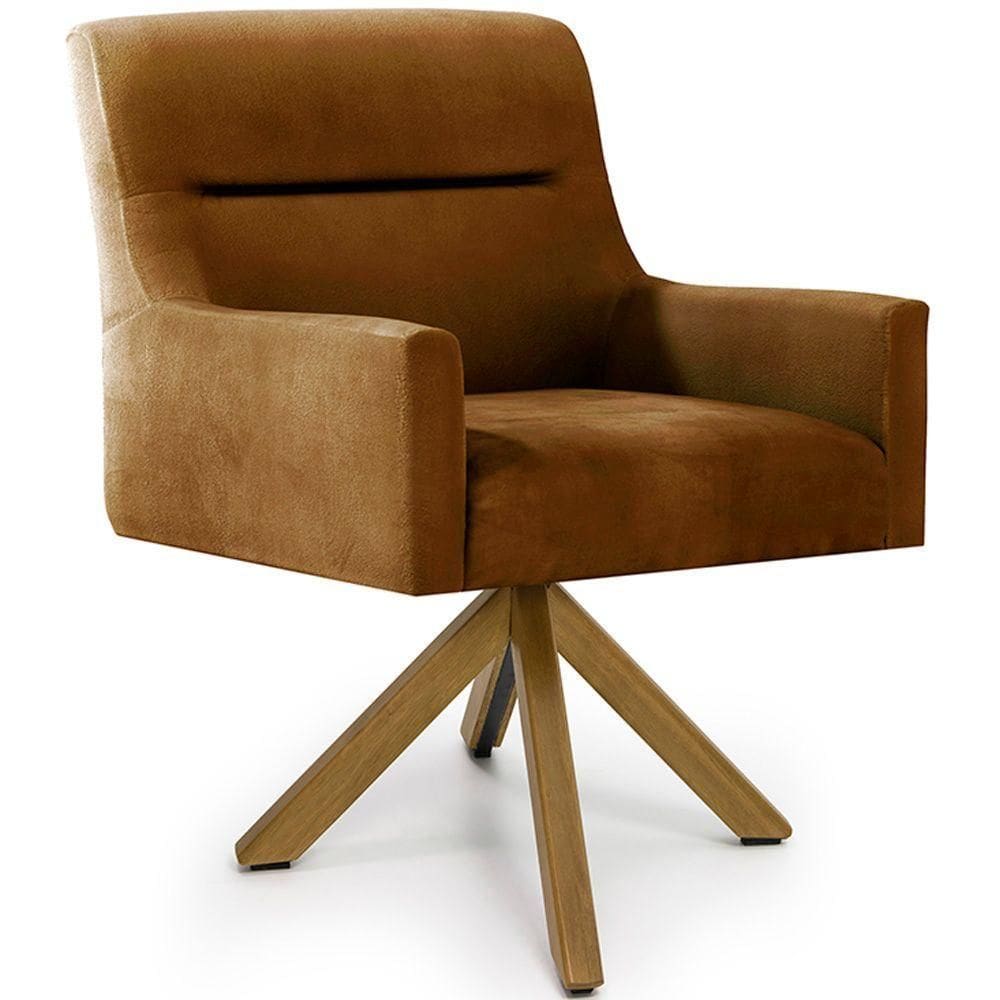 Cadeira Para Sala Angel Giratória Giromad Veludo Camel - Nexta Casa