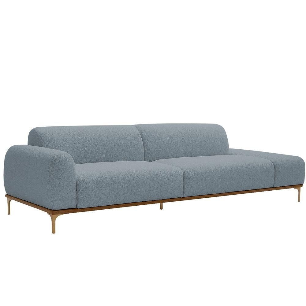 Sofá Living Unne 3 Lugares 210cm Terminal Esquerdo Bouclé Azul Claro - Nexta Casa Cor Azul