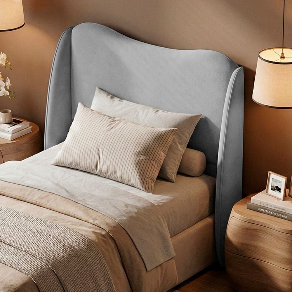 Cabeceira Orgânica Para Cama Box Viúva Luma 120cm Chenille Bouclê Prata - Desk Design