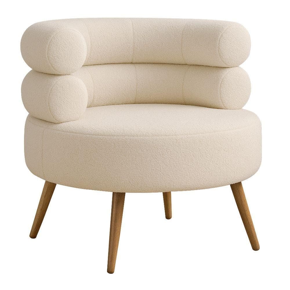 Poltrona Minimalista Mabel Pés Palito Castanho Bouclé Off White - Nexta Casa