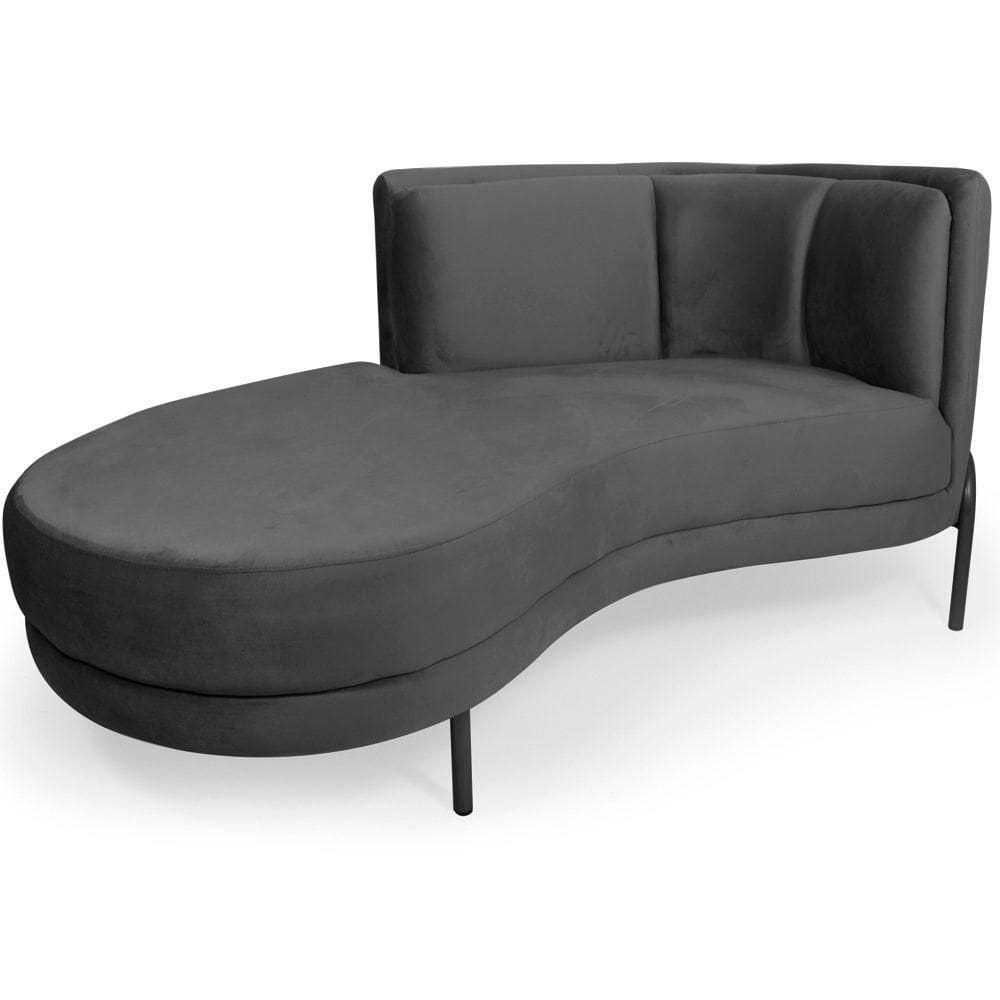 Sofá Chaise Esquerdo Sala De Estar Penélope Base Preto Veludo Cinza - Nexta Casa