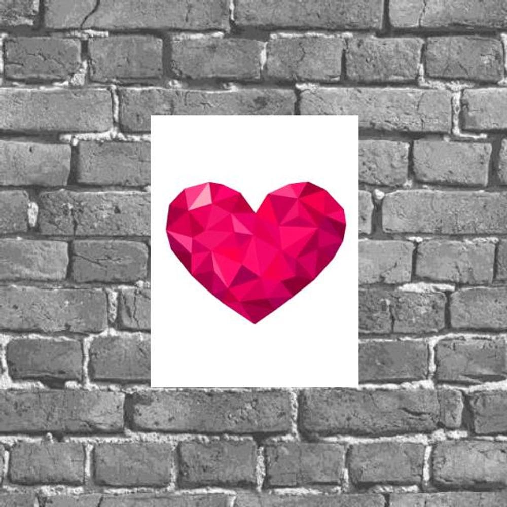 Placa Decorativa Coração Geométrico Rosa 18x27cm