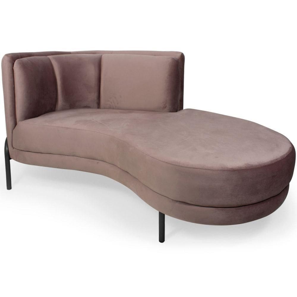 Chaise Direito Sala De Estar Penélope Base Preto Veludo Rosê - Nexta Casa