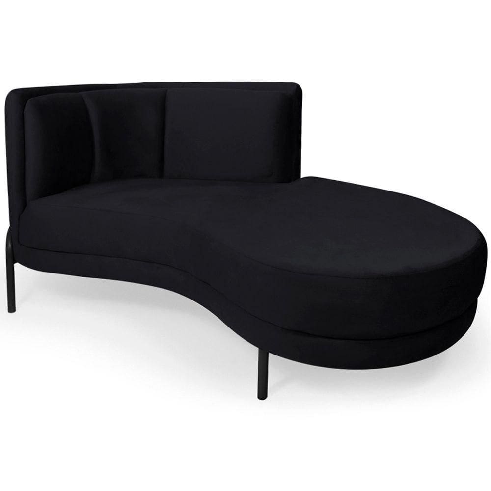 Chaise Direito Sala De Estar Penélope Base Preto Veludo Preto - Nexta Casa