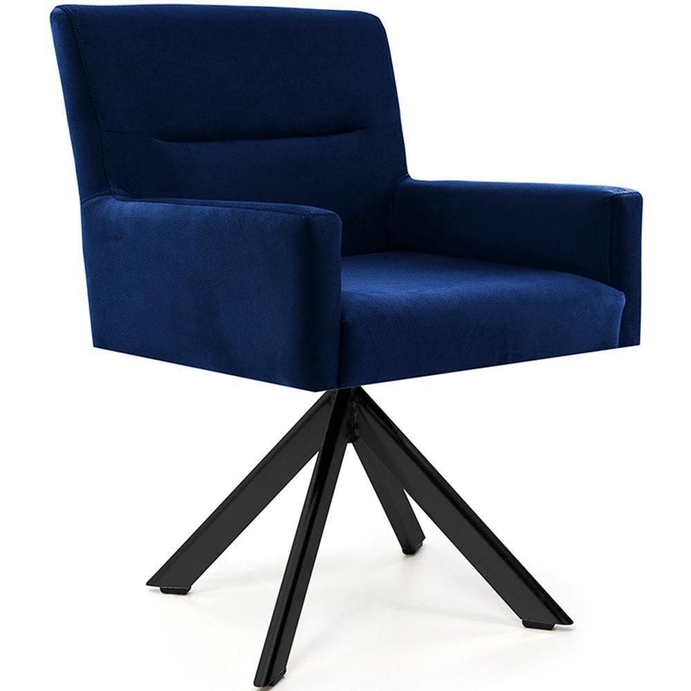 Cadeira Para Sala Angel Giratória Eiffel Preto Veludo Azul Royal - Nexta Casa