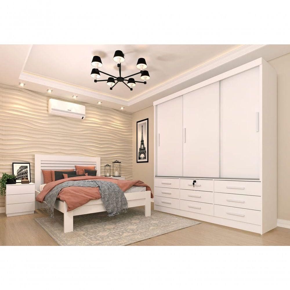 Guarda Roupa Casal 3 Portas 9 Gavetas - Chicago-neve - Tcil Móveis