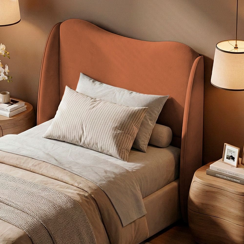 Cabeceira Orgânica Para Cama Box Viúva Luma 120cm Bouclê Terracota - Desk Design