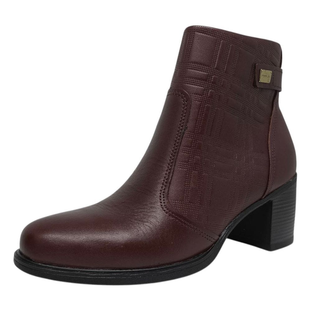 Bota Cano Baixo Feminino Couro Elegante Conforto Pegada
