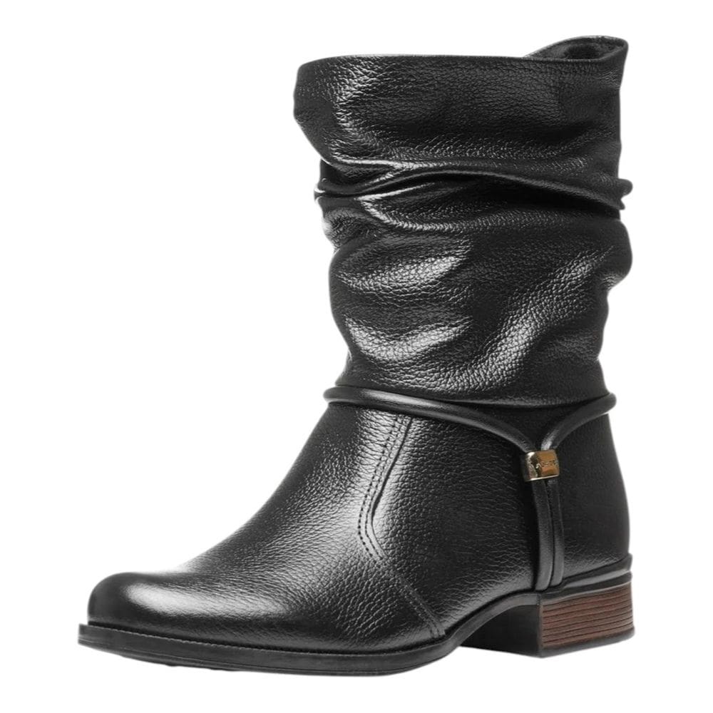 Bota Feminina Cano Baixo Moderna em Couro Estilo Leve Pegada