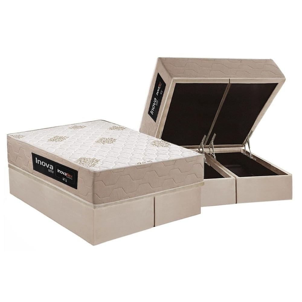 Conjunto Box Baú Queen + Colchão Molas Inovaflex D33 Inova Plus