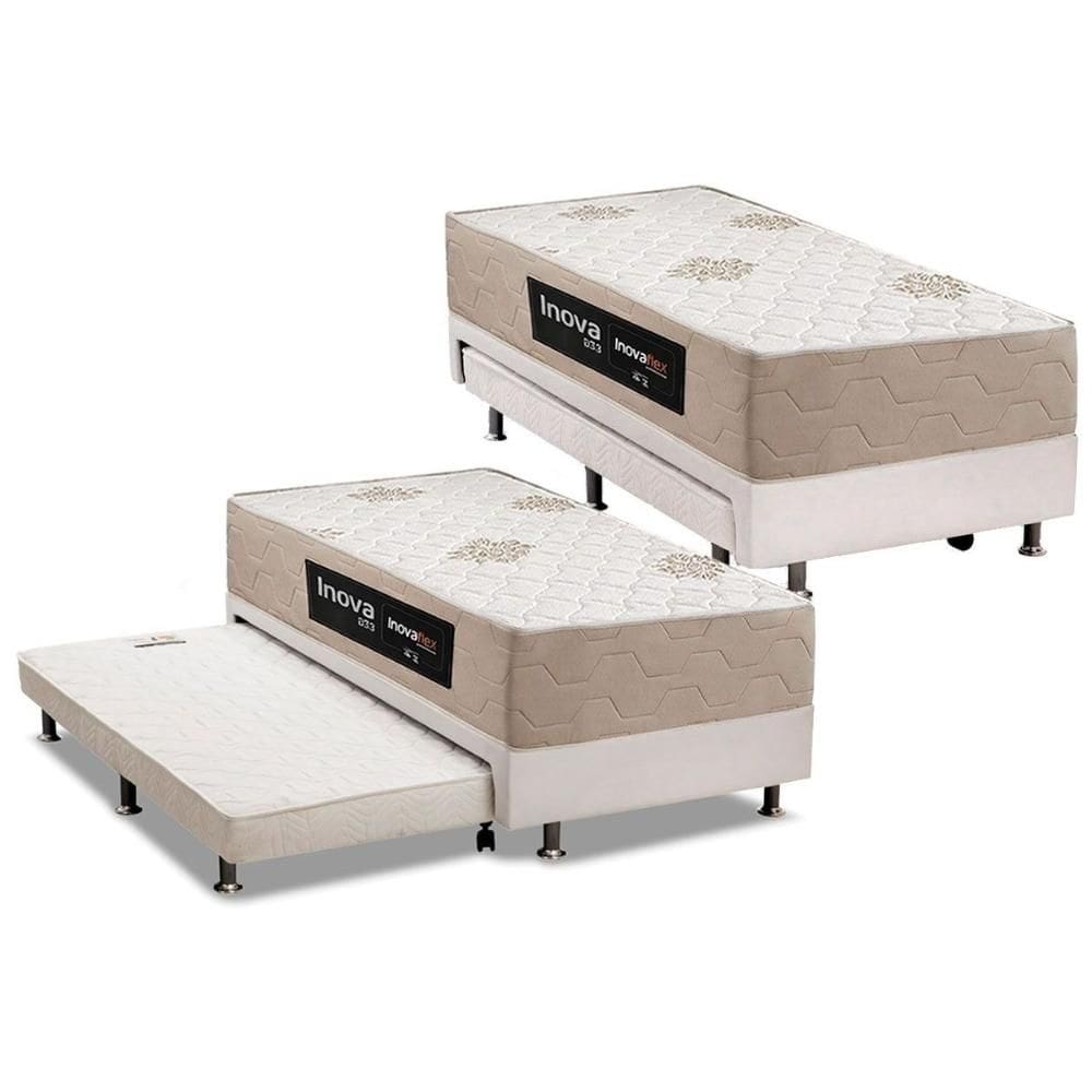 Cama Box c/Aux Solteiro + Colchão Molas Inovaflex D33 Inova Plus