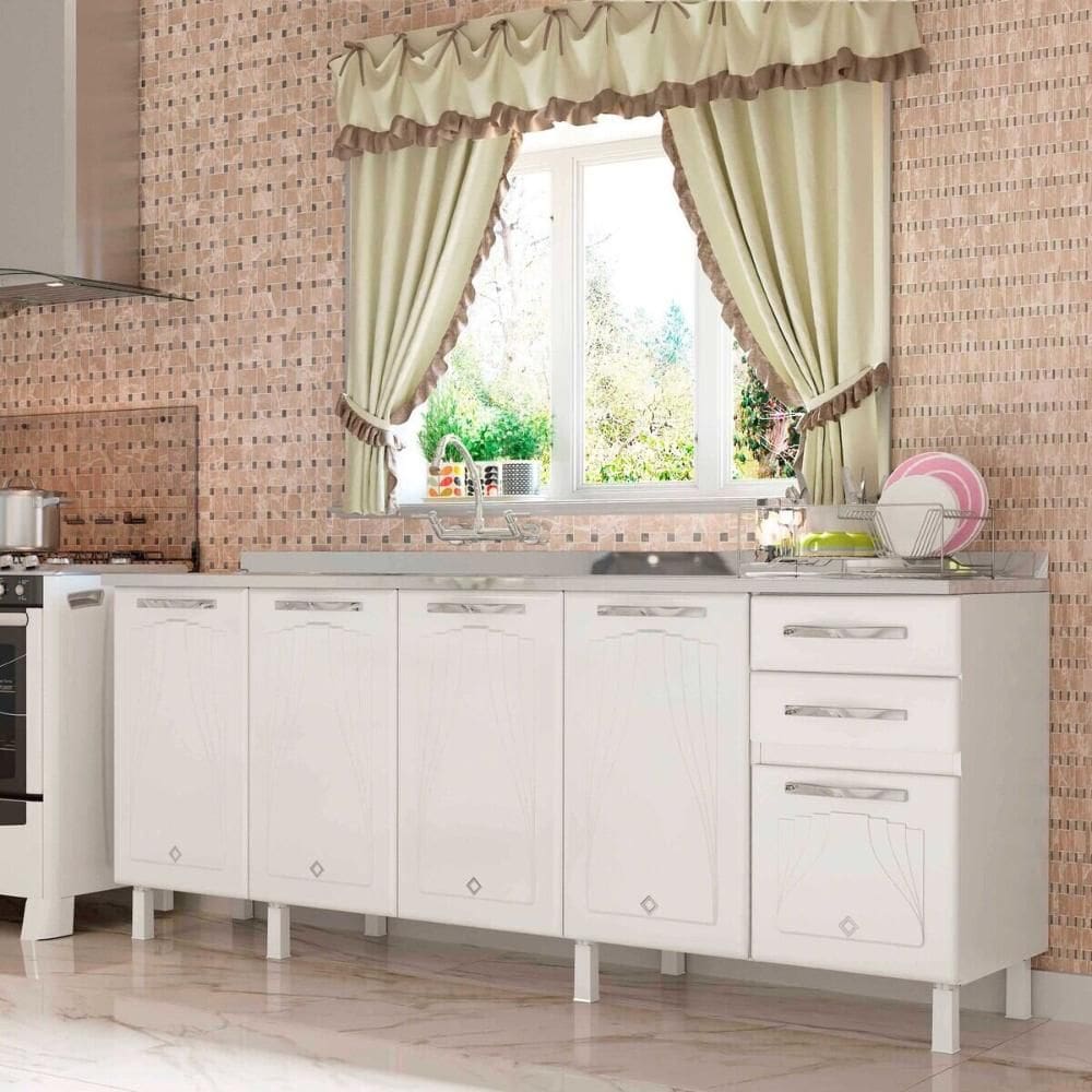 Balcão de Cozinha Gabinete Pia 200cm 5 Portas 2 Gavetas Sem Tampo Multimóveis CR20530